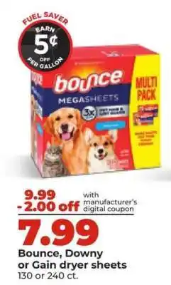 Hy-Vee Bounce, Downy or Gain dryer sheets offer