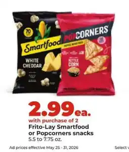Hy-Vee Frito-Lay Smartfood or Popcorners snacks offer