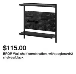 Ikea BROR Wall shelf combination, with pegboard/2 shelves/black offer
