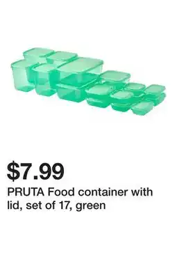 Ikea PRUTA Food container with lid, set of 17, green offer