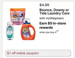 Walgreens Bounce, Downy or Tide Laundry Care offer