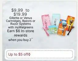 Walgreens Gillette or Venus Cartridges, Razors or Razor Systems offer