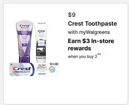 Walgreens Crest Toothpaste offer