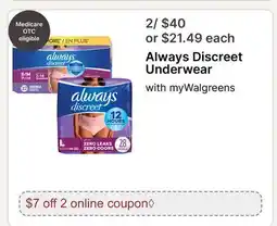 Walgreens Always Discreet Underwear offer