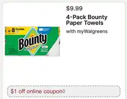 Walgreens 4-Pack Bounty Paper Towels offer