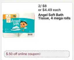 Walgreens Angel Soft Bath Tissue, 4 mega rolls offer