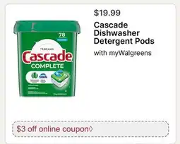 Walgreens Cascade Dishwasher Detergent Pods offer