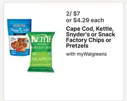 Walgreens Cape Cod, Kettle, Snyder's or Snack Factory Chips or Pretzels offer