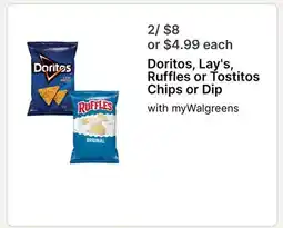 Walgreens Doritos, Lay's, Ruffles or Tostitos Chips or Dip offer