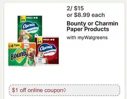 Walgreens Bounty or Charmin Paper Products offer