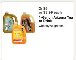 Walgreens 1-Gallon Arizona Tea or Drink offer