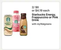Walgreens Starbucks Energy, Frappuccino or Pink Drink offer