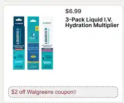 Walgreens 3-Pack Liquid I.V. Hydration Multiplier offer