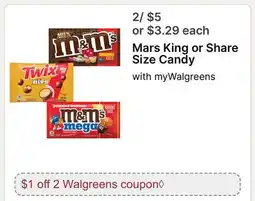 Walgreens Mars King or Share Size Candy offer