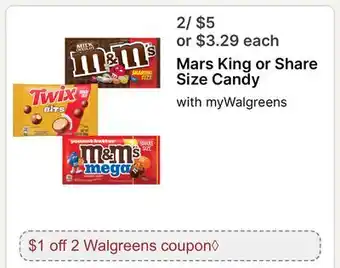 Walgreens Mars King or Share Size Candy offer
