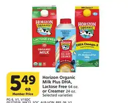 Vons Horizon Organic Milk Plus DHA, Lactose Free 64 oz. or Creamer 24 oz offer