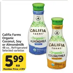 Vons Califia Farms Organic Coconut, Soy or Almondmilk offer