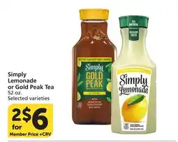 Vons Simply Lemonade or Gold Peak Tea offer