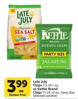 Vons Late July Chips 7.5-10.1 oz or Kettle Brand Chips 11.25-13 oz., Party Size offer