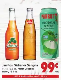 Vallarta Supermarkets Jarritos, Sidral or Sangria, Parrot Coconut Water offer