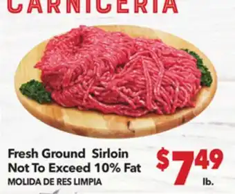 Vallarta Supermarkets Fresh Ground Sirloin Not To Exceed 10% Fat / MOLIDA DE RES LIMPIA offer