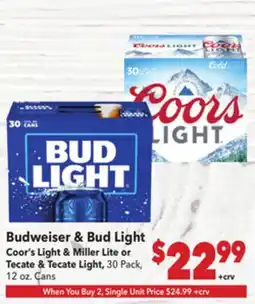 Vallarta Supermarkets Budweiser & Bud Light Coor's Light & Miller Lite or Tecate & Tecate Light offer