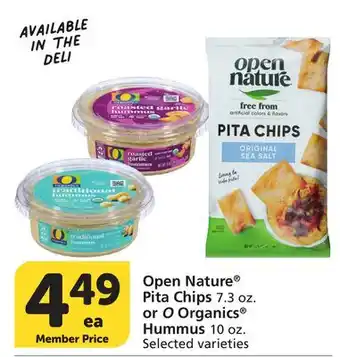 Albertsons Open Nature Pita Chips 7.3 oz. or O Organics Hummus 10 oz offer
