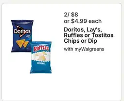 Walgreens Doritos, Lay's, Ruffles or Tostitos Chips or Dip offer
