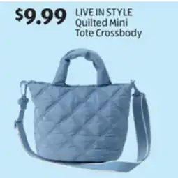 Aldi LIVE IN STYLE Quilted Mini Tote Crossbody offer