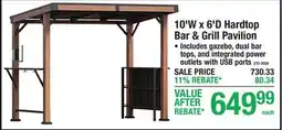 Menards 10'W x 6'D Hardtop Bar & Grill Pavilion offer