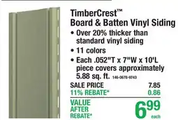 Menards TimberCrest Board & Batten Vinyl Siding offer
