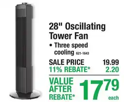 Menards 28 Oscillating Tower Fan offer