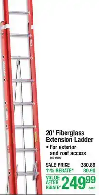 Menards 20' Fiberglass Extension Ladder offer