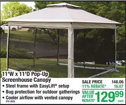 Menards 11'W x 11'D Pop-Up Screenhouse Canopy offer