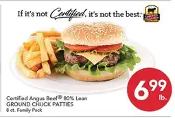 Pete's Fresh Market Certified Angus Beef 80% Lean GROUND CHUCK PATTIES offer