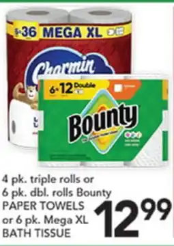 Pete's Fresh Market 4 pk. triple rolls or 6 pk. dbl. rolls Bounty PAPER TOWELS or 6 pk. Mega XL BATH TISSUE offer