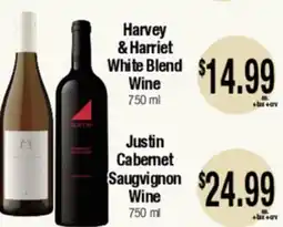 Big Saver Foods Harvey & Harriet White Blend Wine 750 ml, Justin Cabernet Sauvignon Wine offer