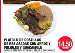 Carnicerias Jimenez PLATILLO DE COSTILLAS DE RES ASADAS CON ARROZ Y FRIJOLES Y GUACAMOLE offer