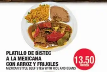 Carnicerias Jimenez PLATILLO DE BISTEC A LA MEXICANA CON ARROZ Y FRIJOLES offer