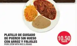 Carnicerias Jimenez PLATILLO DE GUISADO DE PUERCO SIN HUESO CON ARROZ Y FRIJONES offer