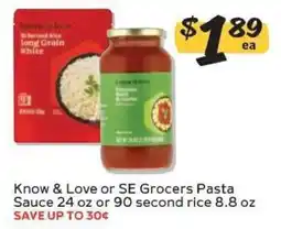 Winn Dixie Know & Love or SE Grocers Pasta Sauce or Rice offer