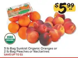 Winn Dixie Sunkist Organic Oranges or Peaches/Nectarines offer