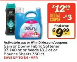 Winn Dixie Gain or Downy Fabric Softener offer