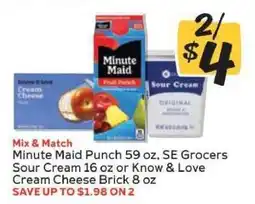 Winn Dixie Minute Maid Punch, SE Grocers Sour Cream, Know & Love Cream Cheese offer