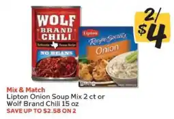 Winn Dixie Lipton Onion Soup Mix 2 ct or Wolf Brand Chili 15 oz offer