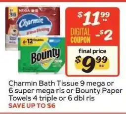 Winn Dixie Charmin Bath Tissue or Bounty Paper Towels offer
