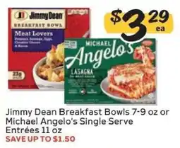 Winn Dixie Jimmy Dean Breakfast Bowls or Michael Angelo's Single Serve Entrées offer