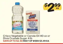 Winn Dixie Crisco Vegetable or Canola Oil 40 oz or Dixie Crystals Sugar 4 lb offer