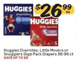 Winn Dixie Huggies Overnites, Little Movers or Snugglers Giga Pack Diapers offer