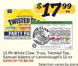 Winn Dixie 12 Pk White Claw, Truly, Twisted Tea, Samuel Adams or Leinenkugel's 12 oz offer